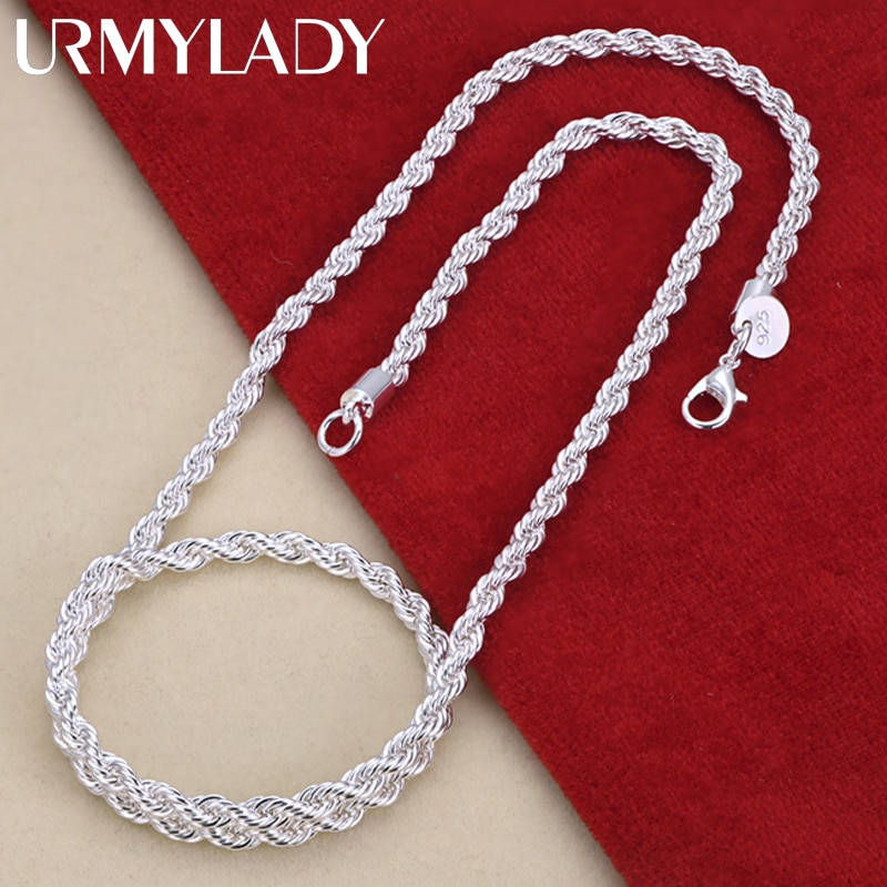 16-24inch for women men Beautiful fashion 925 Sterling Silver charm 4MM Rope Chain Necklace fit pendant high quality jewelry 2