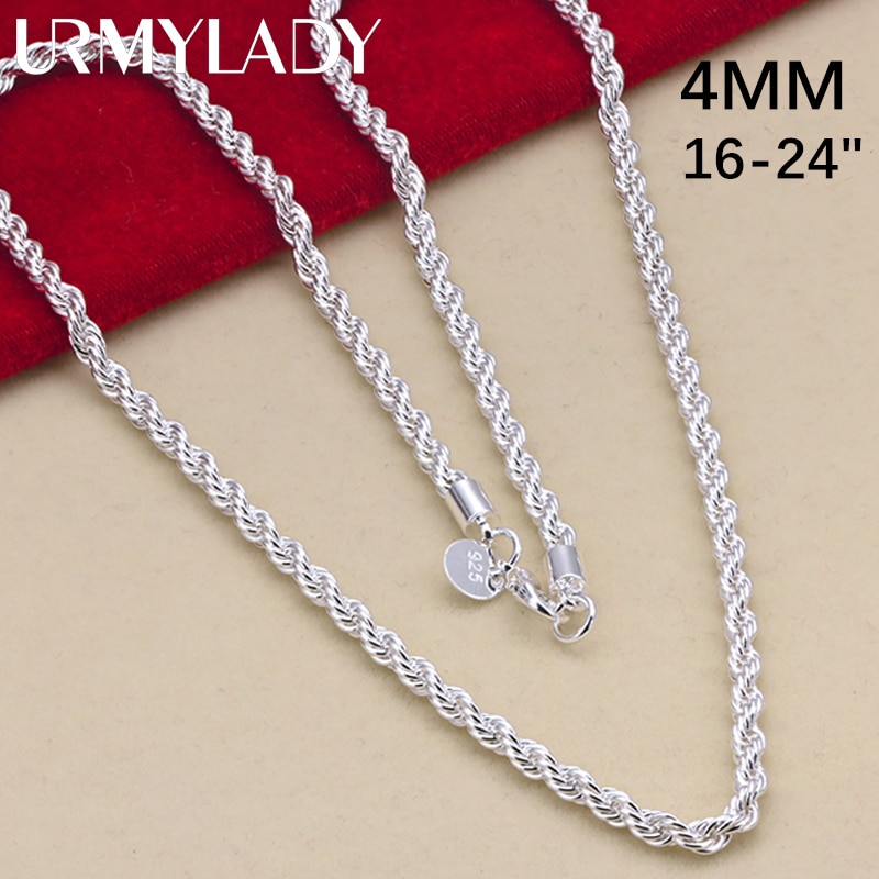 16-24inch for women men Beautiful fashion 925 Sterling Silver charm 4MM Rope Chain Necklace fit pendant high quality jewelry 1