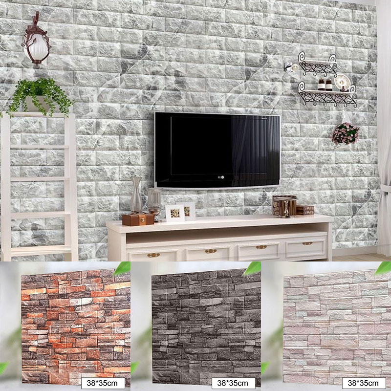 1pc 3D Wall Sticker Brick Pattern Living Room Decor Wall Art PE Waterproof Self-Adhesive Wallpaper Kitchen Home Decoration Art 2