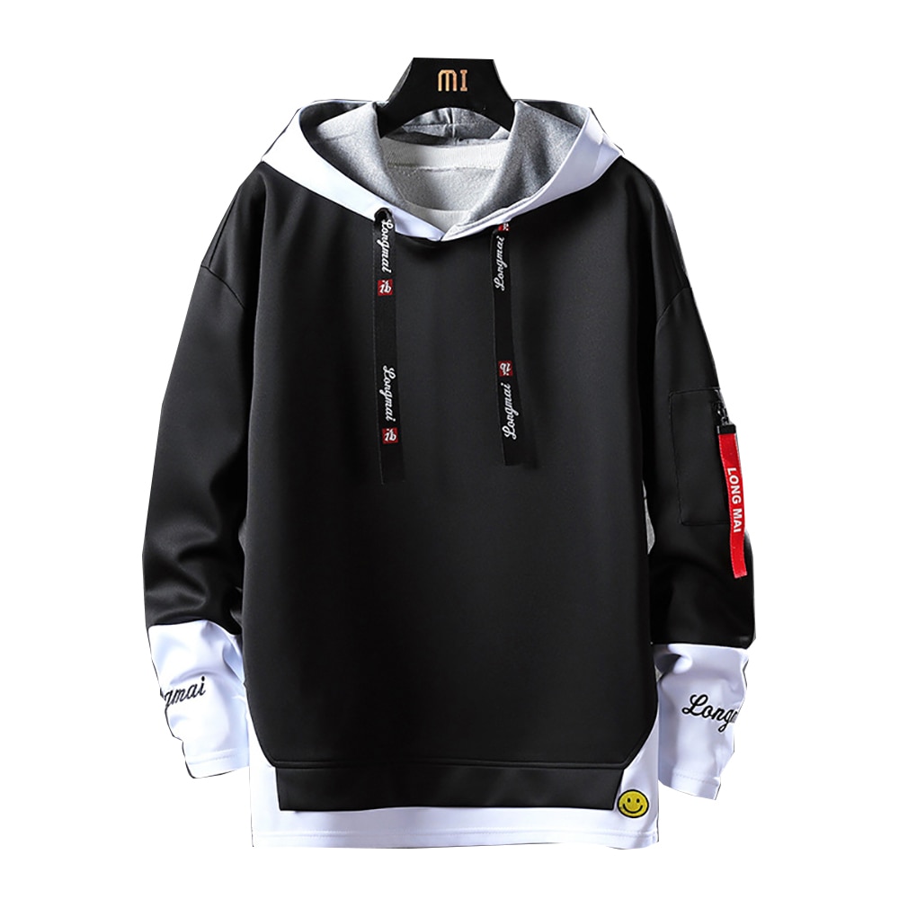 Autumn Men's Hoodie Sweatshirt Casual Black Long Sleeve Pullover Tops Harajuku Patchwork Streetwear Hip Hop Hoodies 1